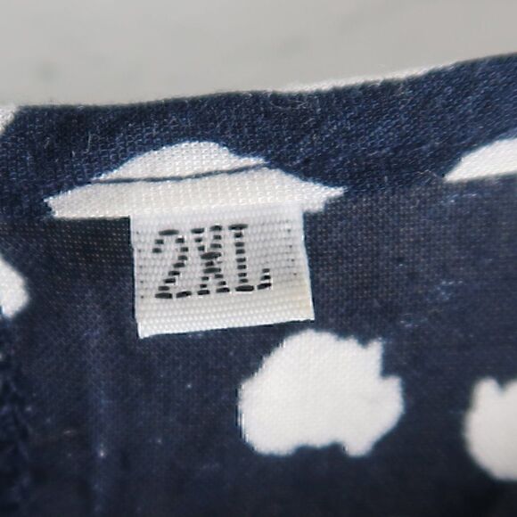 NAVY BLUE WITH WHITE DESIGN ROUND NECK RUFFLE CAP SLEEVE PRAIRE TUNIC TOP 2XL - Picture 2 of 8